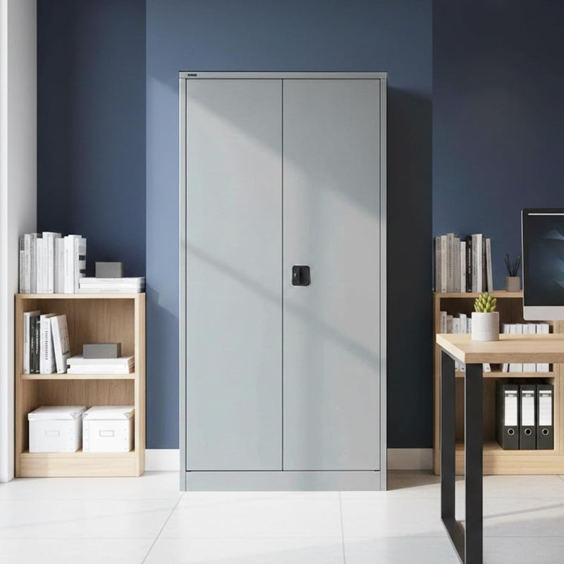 RIGID Heavy Duty Steel Office Cupboard with 4 Shelves - Grey - Image 4